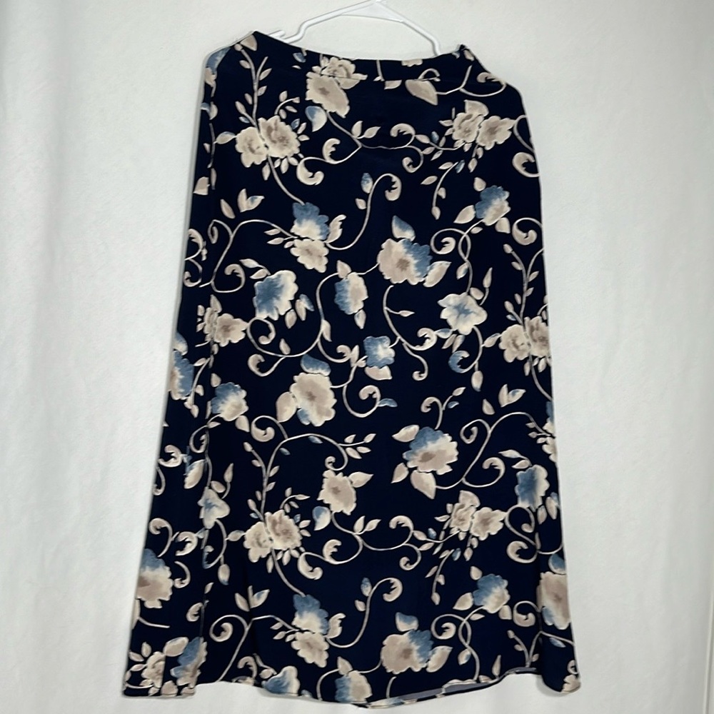 Vintage Talbots Navy Blue & Cream Floral Print A-Line Shirt | Size: 8
